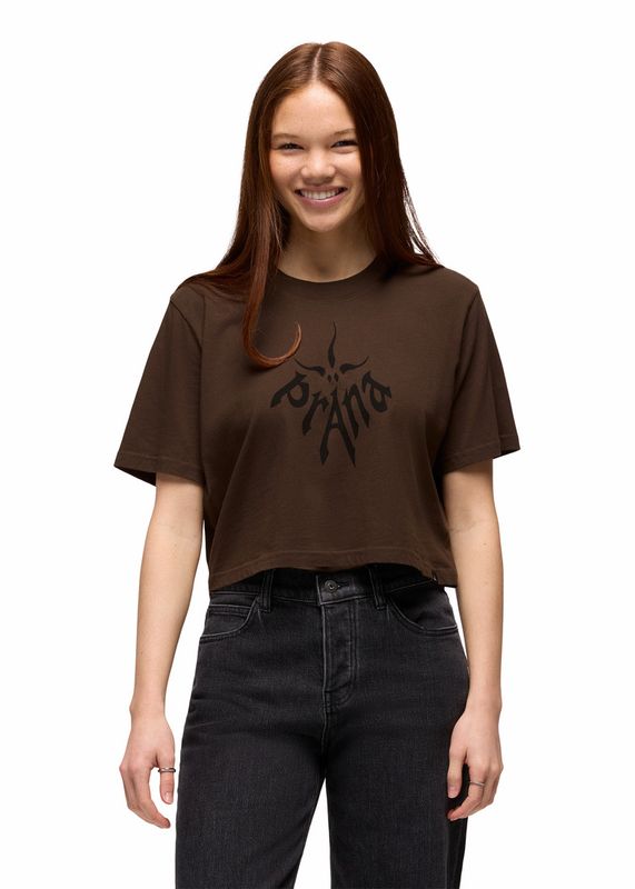 PrAna W's Heritage Graphic Crop Tee dark roast